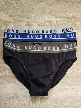 Hugo Boss Black Briefs with Blue and White Branded Waistbands